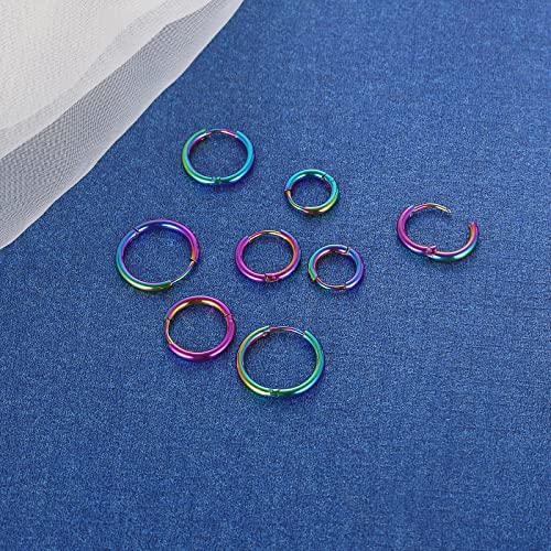 316L Surgical Stainless Steel Small Hoop Earrings 8mm 10mm 12mm 14mm Hypoallergenic Huggie Hoop Earrings Helix Lobes Hinged Sleeper Earrings Cartilage Piercings - color: H: Rainbow (Diameter 8mm/10mm/12mm/14mm),4 Pairs