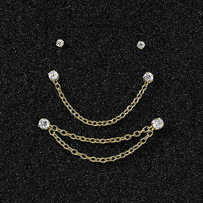 PunkTracker 20G Nose Rings 2mm 2.5mm 3mm CZ Nose Studs | with Chains Surgical Steel Nose Piercing Jewelry Nose Ring Studs - style: Gold, Nose Studs
