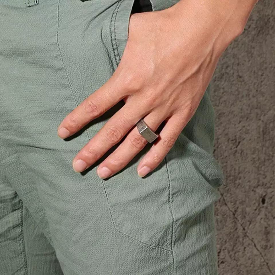 MYNENEY Stainless Steel Square Shape Signet for Men Statement Ring - color: 10x16mm Retro