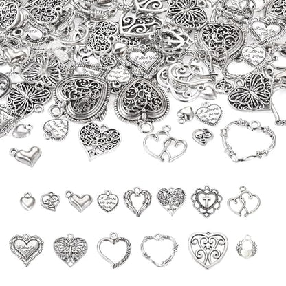 Elecrelive Crystal Heart Charms Rhinestone Heart Pendants Valentine Charms for Necklace Bracelet Earring Wedding Jewelry - color: Matte Silver, 120pcs
