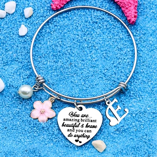 Aeora Inspirtional Bracelet Gift,Funny 26 Letter Initial A-Z Silver Heart Dangle Bangle For Women Lady Daughter Mom Sisters Friends Colleague Birthday Christmas Reminder Jewelry - color: E