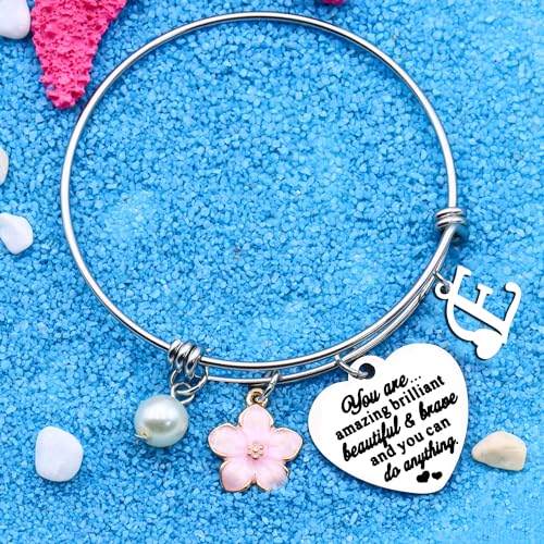 Aeora Inspirtional Bracelet Gift,Funny 26 Letter Initial A-Z Silver Heart Dangle Bangle For Women Lady Daughter Mom Sisters Friends Colleague Birthday Christmas Reminder Jewelry - color: E