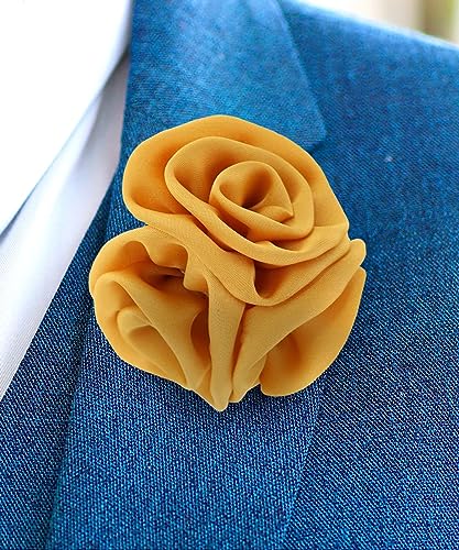 Premium Trio Cluster Flower Lapel Pin - Formal Boutonniere for Men, Flower Brooch Pin - color: Mustard