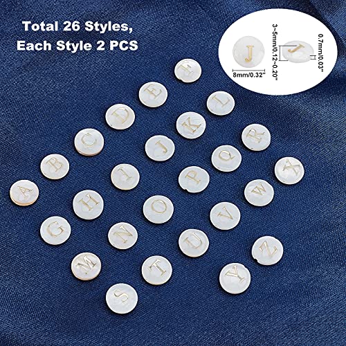 PH PandaHall 52pcs Alphabet A-Z Beads, Freshwater Shell Beads 8mm Summer Seashell Bead Flat Round with Letter Initial Bead Ocean Beach Spacers for Boho Necklace Bracelet Earring Jewelry Making