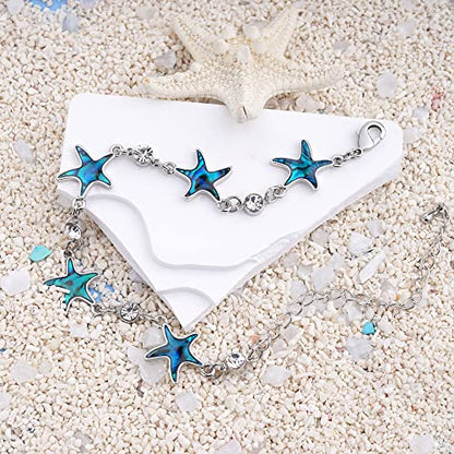 Beach Anklet Bracelet for Women Silver Plated Adjustable Abalone Shell Sea Turtle Dolphin Starfish Sand Dollar Ocean Ankle Bracelet for Women Summer Beach Jewelry - color: Starfish