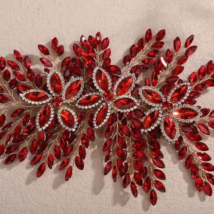 Teyglen Large Full Rhinestone Headband Flower Crystal Bride Wedding Headband Hair Vine Bridal Rhinestone Headpiece Wedding Hair Accessories for Women Party Prom (Red) - color: Red