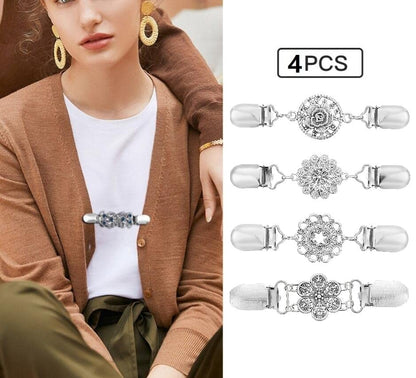 Vintage Sweater Clips Shawl Dresses Shirt Clips Retro Cardigan Collar Chain Clips Brooch Pins for Women - style: Style 1