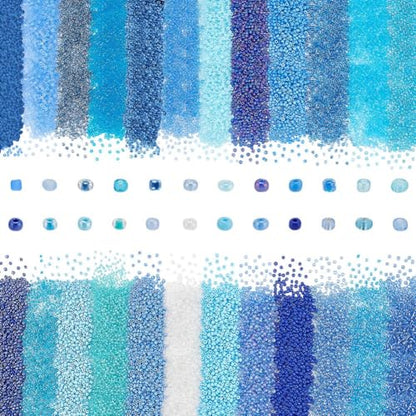 PH PandaHall 12000PCS 24 Styles Glass Seed Beads 3~4mm 8/0 Blue Friendship Waist Bead Round Tiny Loose Spacer Beads Small Craft Seed Mini Glass Bead for Summer Seaside Beading Weaving Bracelet
