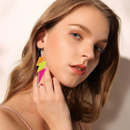 ONLYJUMP Acrylic Exaggerated Lightning Earrings Statement Punk Retro Geometric Delicate Neon Personalized Earrings Accessory Jewelry for Women - color: Orange yellow