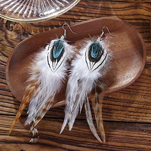 lureme Bohemian Style Boho Multicolor Pheasant Feathers Dangle Earrings for Women (er006359) - color: Multicolor