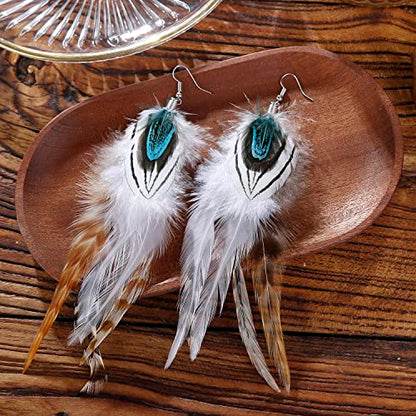 lureme Bohemian Style Boho Multicolor Pheasant Feathers Dangle Earrings for Women (er006359) - color: Multicolor