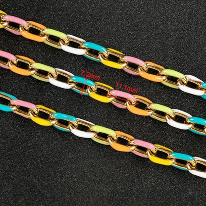 UMAOKANG 2 Yard Gold Plated Stainless Steel Chain Bulk for Jewelry Making | Colorful Enamel Paperclip Chain Roll Chunky Paper Clip Link Chain with Jump Rings and Lobster Clasps - color: Light Colorful