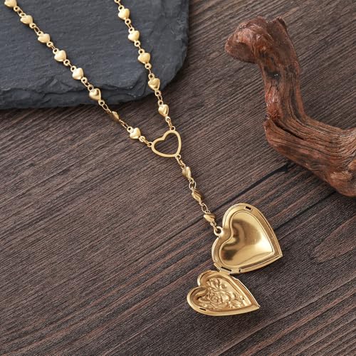 Personalized Heart Locket Necklace for Women Stainless Steel- Heart Necklace - color: Gold-F