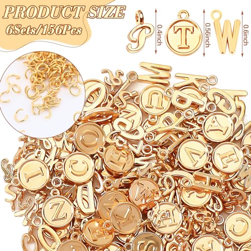 SANNIX Letter Charms, 156Pcs/6 Sets Alphabet ABC Letter Charms 3 Styles | Capital A-Z Charms, DIY Bracelet Necklace Pendants, with 200Pcs Open Jump Rings for Jewelry Making, KC Gold - color: KC Gold