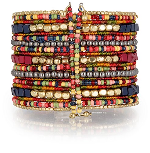 SPUNKYsoul Boho Cuff Bracelets, Women Adjustable Stackable Beaded Accessory | Adjustable Bohemian-Inspired Design, Trendy Wrist Ornament, Versatile For Occasions Or Everyday Wear, Unique Style Jewelry - style: "Lúcia" Navy Red Gold