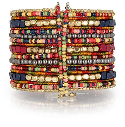 SPUNKYsoul Boho Cuff Bracelets, Women Adjustable Stackable Beaded Accessory | Adjustable Bohemian-Inspired Design, Trendy Wrist Ornament, Versatile For Occasions Or Everyday Wear, Unique Style Jewelry - style: "Lúcia" Navy Red Gold