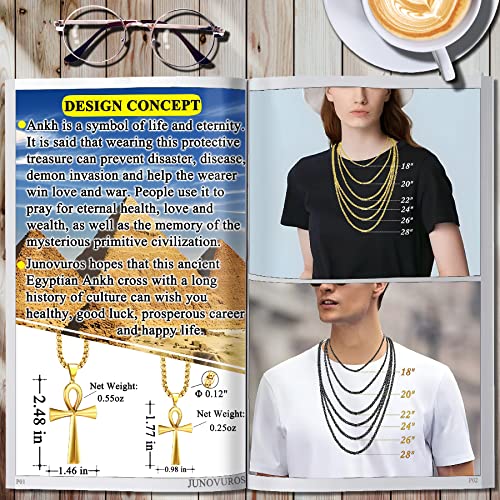 JUNOVUROS 18 to 28 Inches Rolo Chain Ancient Ankh Cross Pendant Necklace for Men Women Boys Girls 316L Stainless Steel with Large And Medium Sizes - color: A-Gold/Size: 1.77 '' * 0.98 ", style: 28 Inches