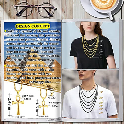JUNOVUROS 18 to 28 Inches Rolo Chain Ancient Ankh Cross Pendant Necklace for Men Women Boys Girls 316L Stainless Steel with Large And Medium Sizes - color: A-Gold/Size: 1.77 '' * 0.98 ", style: 26 Inches