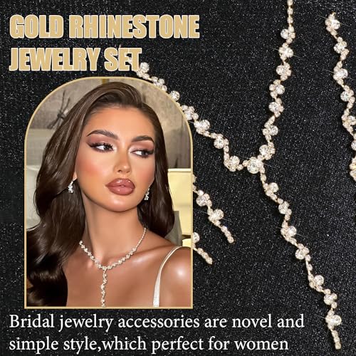 Rhinestone Jewelry Set Crystal Pearl Necklace Bracelet Earrings | Sparkly Necklace Dangle Earrings,Wedding Prom Formal Costume Jewelry Sets for Women - color: Gold3