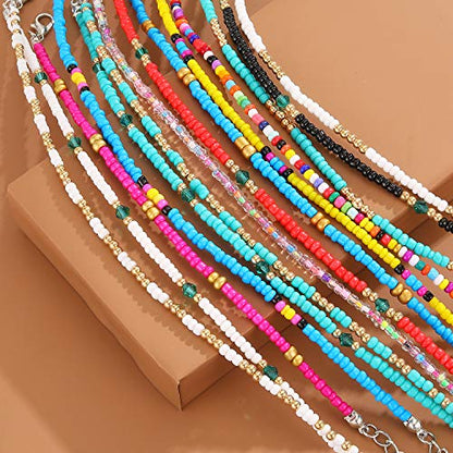 XIJIN 8Pcs Handmade Beaded Anklets for Women Boho Colorful Beads Ankle Bracelets Adjustable Foot Anklet Set - color: D