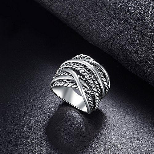 Mytys Wide Band Rings Twisted Rope Ring Two-Tone Mixed Metal Braided Statement Rings Fashion Jewelry for Women - color: Silver
