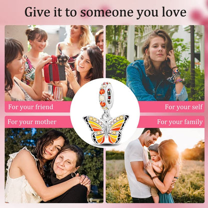 925 Sterling Silver Charm for Bracelet Necklace Women Dangle Pendant Beads | Love Faith Mom Ocean travel Butterfly Party Charm Beads Pendants DIY Jewelry Gift - color: Colorful butterfly charm