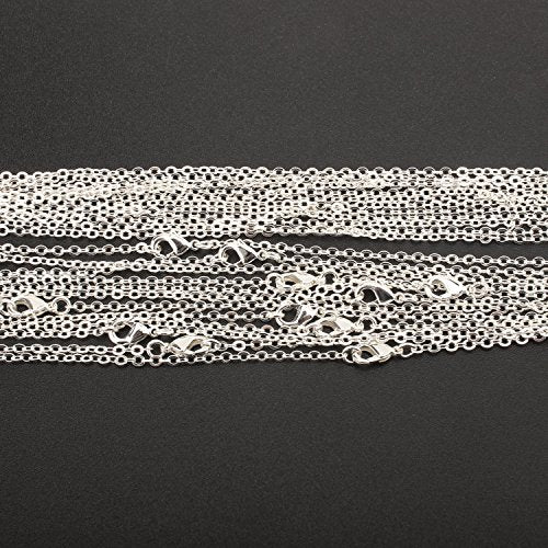 ALEXCRAFT Wholesale 12 PCS Silver Plated Solid Brass Fine Flat Cable Chains | Bulk for Jewelry Making 18-30 inches (24 Inch(2MM)) - color: Silver, size: 24 inch-0.079 inch