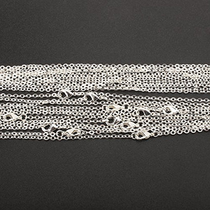 ALEXCRAFT Wholesale 12 PCS Silver Plated Solid Brass Fine Flat Cable Chains | Bulk for Jewelry Making 18-30 inches (24 Inch(2MM)) - color: Silver, size: 24 inch-0.079 inch