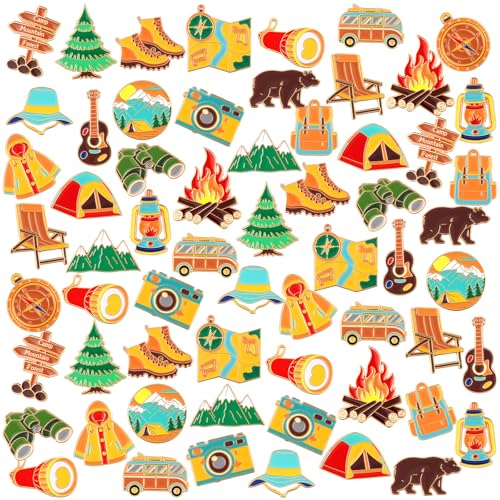 Landical 60 Pcs Western Lapel Enamel Pins Bulk Silly Goose Derby Horse Camping Coastal Cowgirl Cowboy Hat Pins for Clothing Bag Truck Hat Decor Jewelry Party Favors Gift - style: Camping