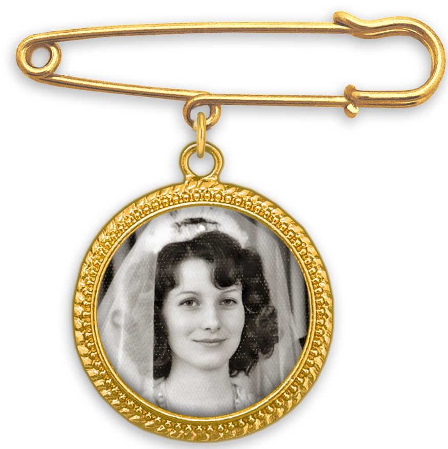 Gold Wedding Bouquet Photo Charm for Bridal Wedding Bouquet | Gold Picture Frame Pin Memorial DIY Photo Charm for Bride or Memorial Boutonniere Pin for Groom. Add Your Own Photo.