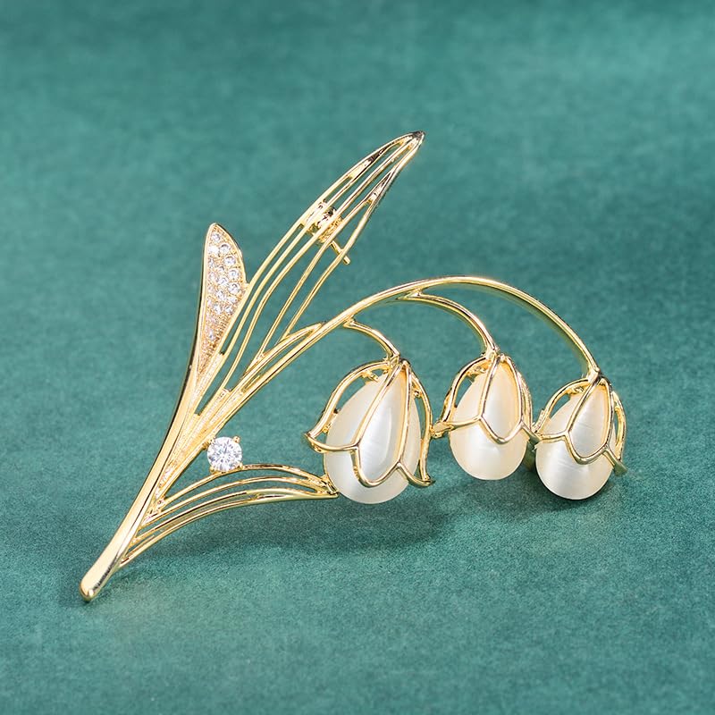coadipress Tulip Floral Brooch Pin for Women Dainty Gold Plated Rhinestone Pearl Tulip Flower Green Leaf Broochs Pins Trendy Wedding Party Jewelry Accessories - style: GOLD CZ