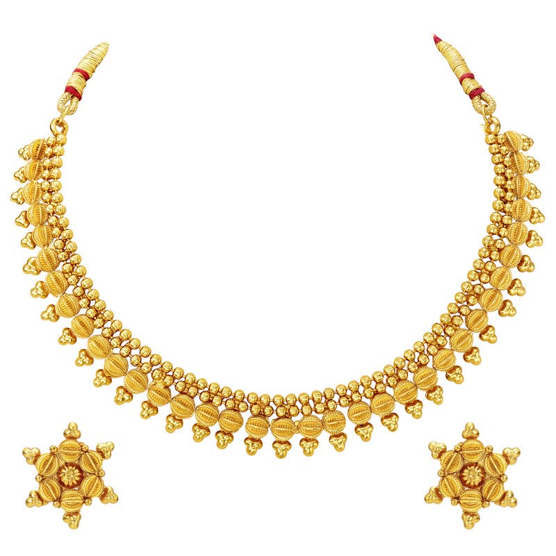 Aheli Bollywood Traditional Gold Tone Short Necklace Earrings Jewelry Set Gift for Women Wedding Party Ethnic Fashion Wear - color: Gold 4