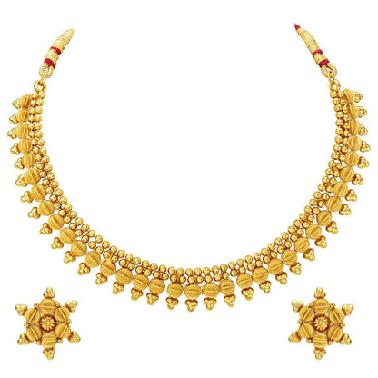 Aheli Bollywood Traditional Gold Tone Short Necklace Earrings Jewelry Set Gift for Women Wedding Party Ethnic Fashion Wear - color: Gold 4