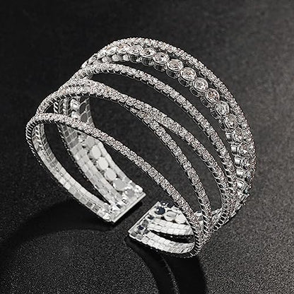 Suyi Rhinestone Bracelet for Women Silver Multilayer Cuff Bracelet Crystal Bridal Bracelets - color: Silver 3