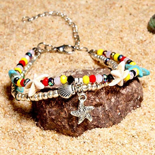 Softones Blue Starfish Turtle Anklet Multilayer Charm Beads Sea Handmade Boho Anklet Foot Jewelry for Women - style: I:Star3