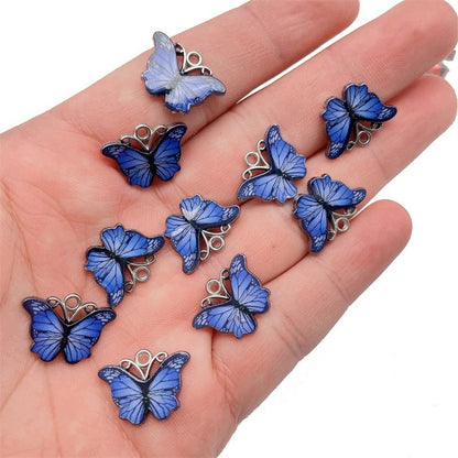 Zhiheng 50 Pack Alloy Butterfly Charms Monarch Butterfly Enamel Pendant Beads for Jewelry Making DIY Earring Necklace Bracelets Accessories Wine Charms - color: Blue