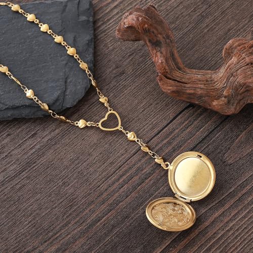 Personalized Heart Locket Necklace for Women Stainless Steel- Heart Necklace - color: Gold-I