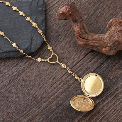 Personalized Heart Locket Necklace for Women Stainless Steel- Heart Necklace - color: Gold-I