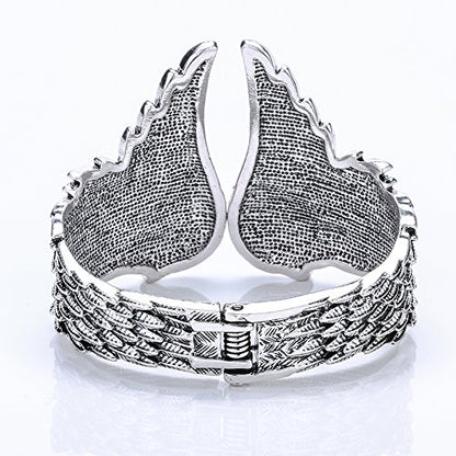 Szxc Women's Guardian Angel Wings Hinged Bangle Bracelets Fit Wrist Size 6.5 to 7.5 inch - color: silver AB