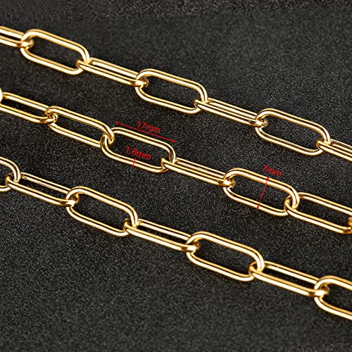 Gold Plated Paperclip Chain Necklace for Women and Men, Stainless Steel Link Chain Bulks with Jump Rings and Lobster Clasps Jewelry Making Supplies - color: Gold Paperclip_17x7mm
