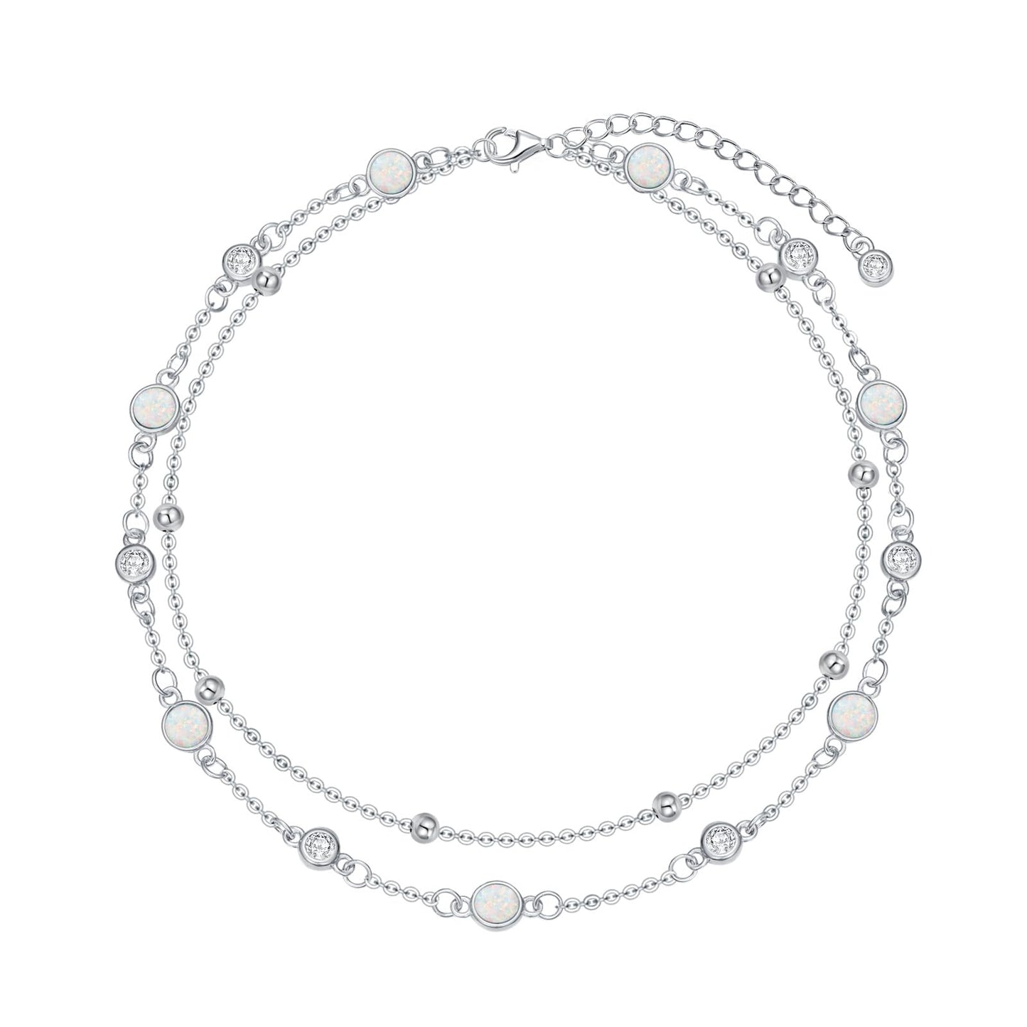 HPQQ Anklets for Women 925 Sterling Silver Natural Stone Layered Anklet Beach Summer Fine Jewelry Birthday Mothers Day Gifts for Women Mom Her - color: Opal 9"-11"