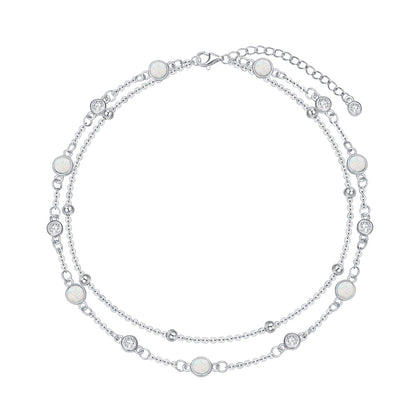 HPQQ Anklets for Women 925 Sterling Silver Natural Stone Layered Anklet Beach Summer Fine Jewelry Birthday Mothers Day Gifts for Women Mom Her - color: Opal 9"-11"