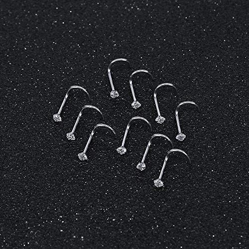 ZS 6-14PCS 20g Tiny Nose Stud Ring Piercing Surgical Steel Nose Bone/L Shaped/Nose Screws Rings Set - color: B:10pcs Nose Screws Style(White)