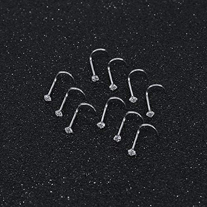 ZS 6-14PCS 20g Tiny Nose Stud Ring Piercing Surgical Steel Nose Bone/L Shaped/Nose Screws Rings Set - color: B:10pcs Nose Screws Style(White)
