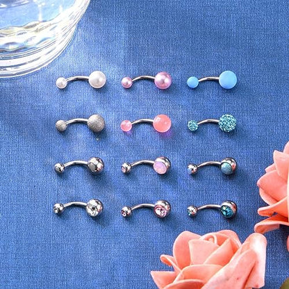 Briana Williams Belly Button Ring Belly Rings Belly Button Piercing Gold Belly Button Ring for Women Clicker Belly Ring Belly Piercing Stainless Steel 14g 10mm Blley Navel Rings Piercing Jewelry - color: B1 -12pcs