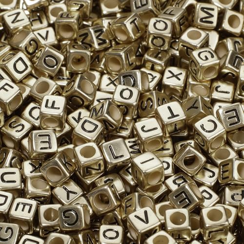 900Pcs Acrylic Gold Letter Beads Alphabet Colorful Letter Black Cube Beads for Friendship Bracelets and Gifts Souvenir Jewelry Making(6 * 6mm Cube) - color: Black Gold(Cube)