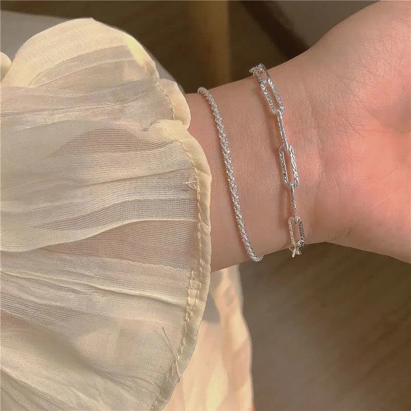 925 Sterling Silver Dainty Bracelets for Women Adjustable Chain Link Chain Jewelry Bracelet for Women Men - color: White