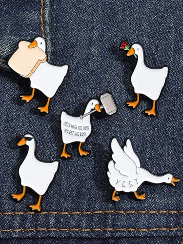 Cartoon Animal Enamel Brooch Set Cute Butterfly Duck Cat Lapel Pins for Backpacks Jacket Decoration Gifts for Friends - style: Goose