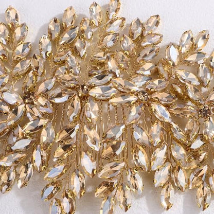 Bridal Rhinestone Hair Comb Large Rhienstone Wedding Headpiece Handmade Crystal Hair Comb for Bride Wedding Hair Accessories for Women (champagne) - color: champagne