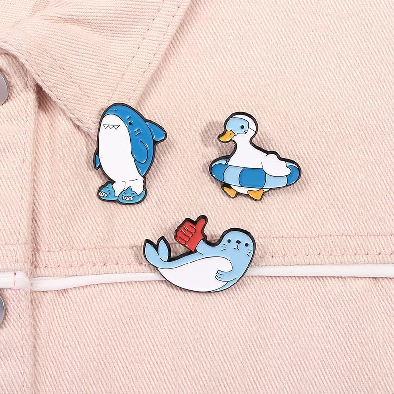 Cartoon Animal Enamel Brooch Set Cute Butterfly Duck Cat Lapel Pins for Backpacks Jacket Decoration Gifts for Friends - style: Marine Animals